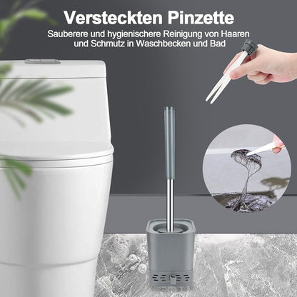 Silikon Klobürste 2er-Set mit Halter, Wandmontage & Stehen, Grau