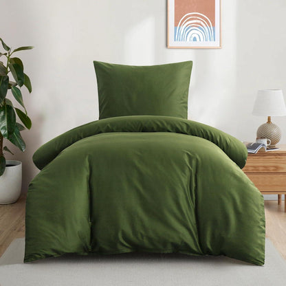 Bettwäsche-Set Baumwolle 140x200 Olivegrün mit Kissenbezug 80x80