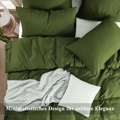 Bettwäsche-Set Baumwolle 140x200 Olivegrün mit Kissenbezug 80x80
