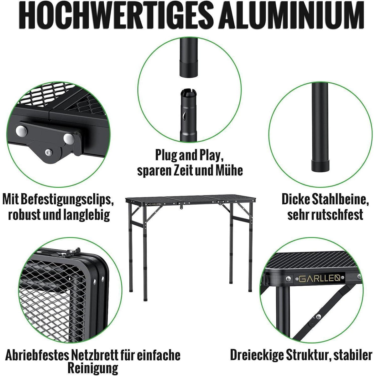 Klapptisch 87x40cm, 3-fach höhenverstellbar, leicht & stabil