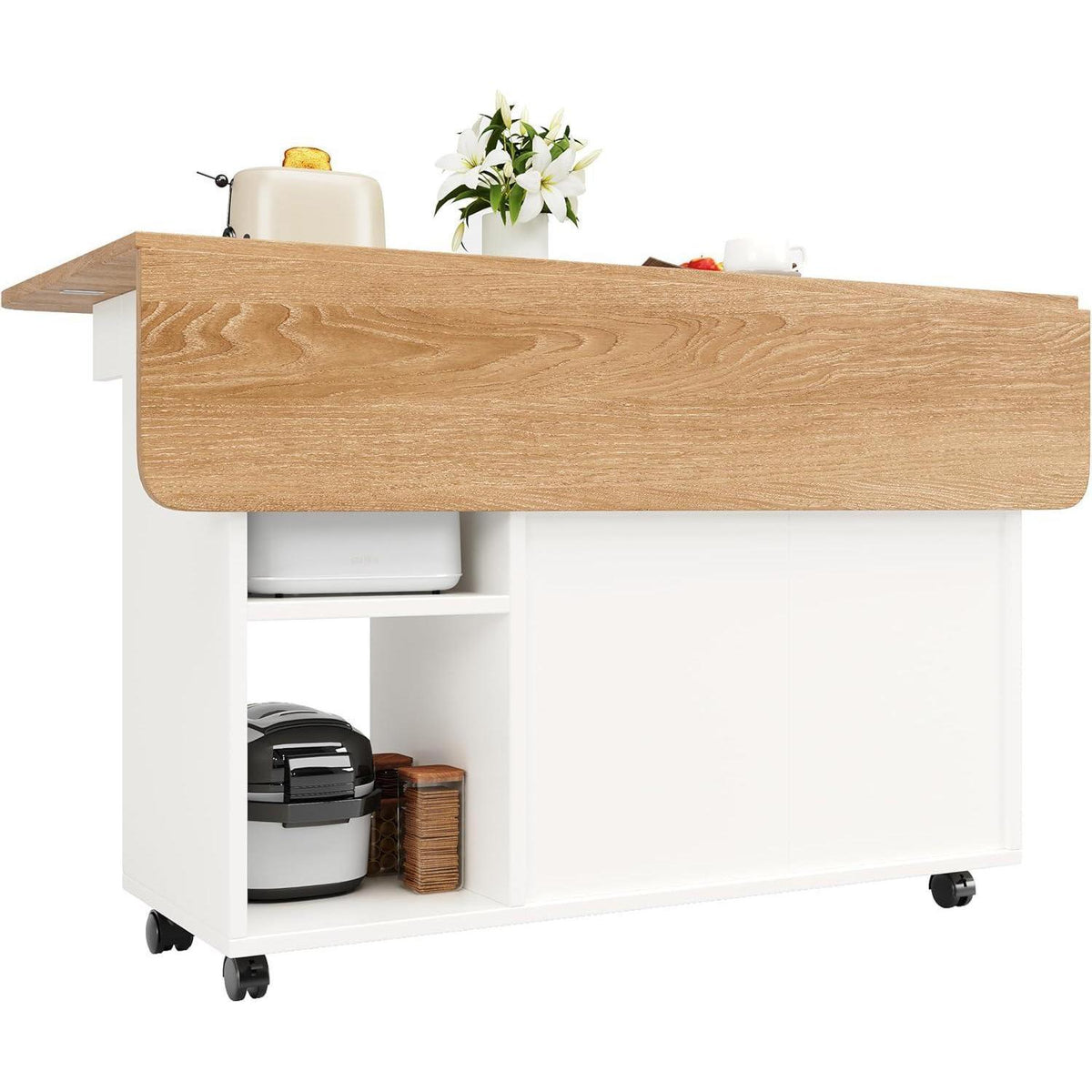 Moderne Kücheninsel mit Stauraum & klappbarem Tisch