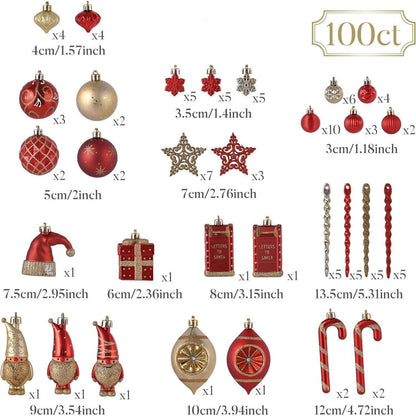 100 Weihnachtskugeln Rot Gold Bruchfest mit Geschenkpaket