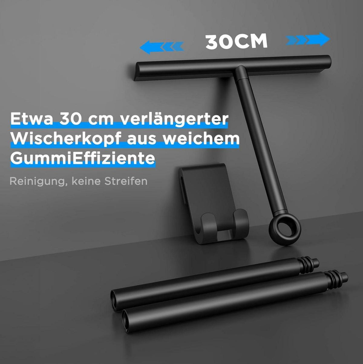 Verstellbarer Duschabzieher 30cm Breit Schwarz mit Halterung