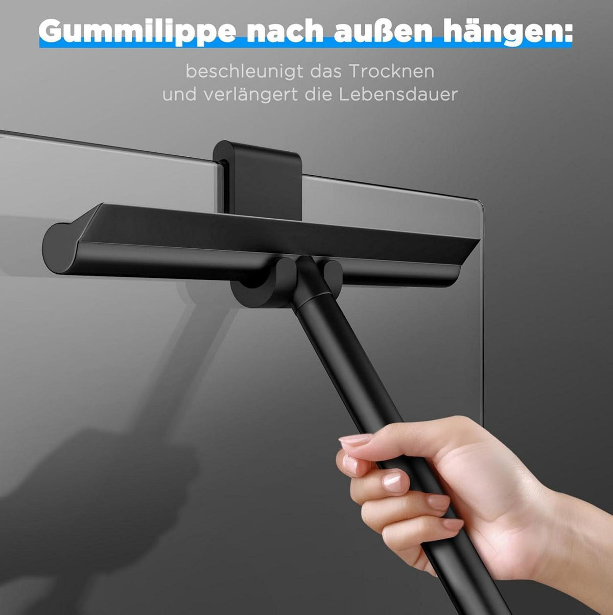 Verstellbarer Duschabzieher 30cm Breit Schwarz mit Halterung