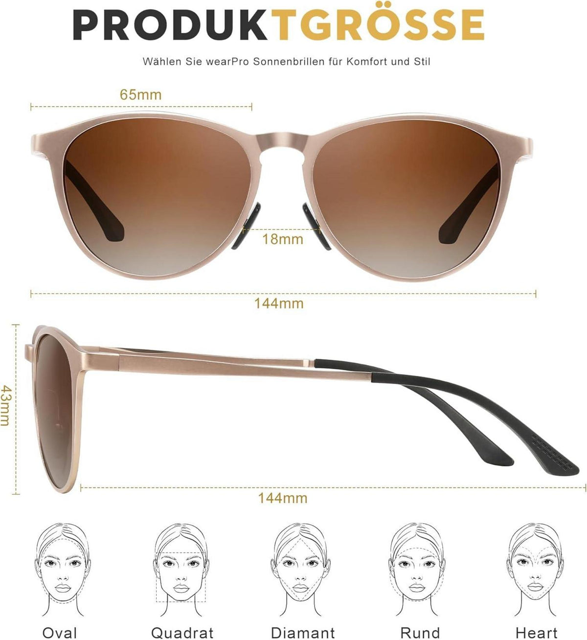 Polarisierte Ultraleichte Runde Sonnenbrille UV400 Retro für Damen