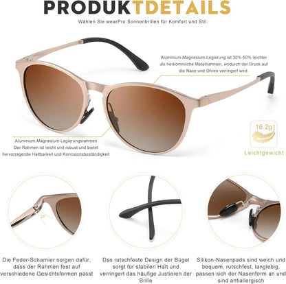 Al-Mg Ultraleichte Polarisierte Retro Sonnenbrille Damen Herren UV400