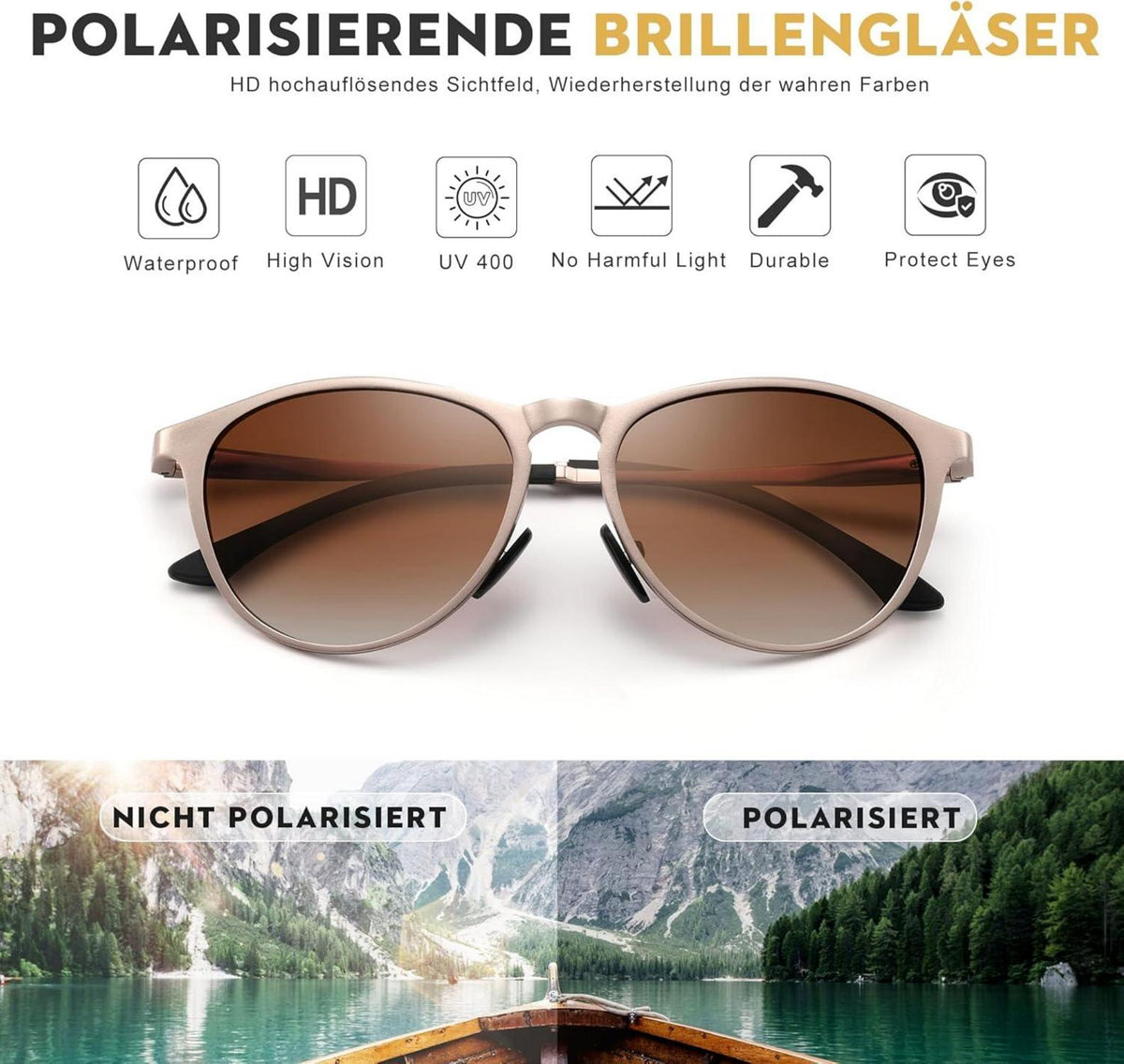 Retro Sonnenbrille Damen Polarisiert Al-Mg Ultraleicht Rund UV400
