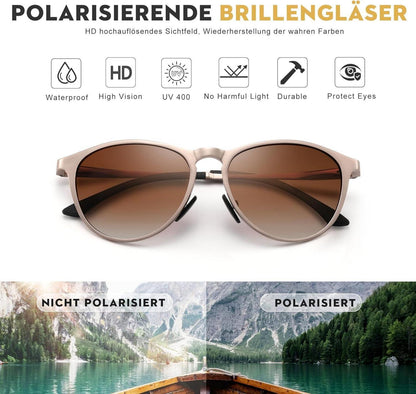 Retro Sonnenbrille Damen Polarisiert Al-Mg Ultraleicht Rund UV400