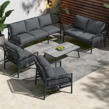 Outdoor Lounge Set 7 Personen Rattan Grau Sitzgruppe