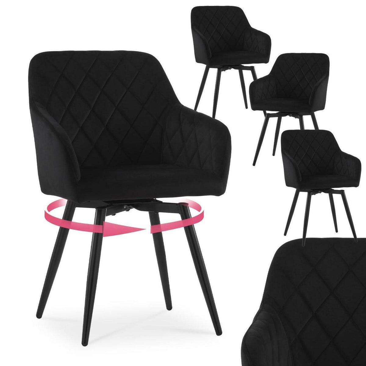 Drehbarer Esszimmerstuhl Set 4er – Samt Schwarz