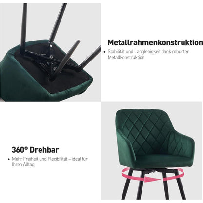 Drehbarer Samt Esszimmerstuhl mit Armlehnen - 4er Set Grün