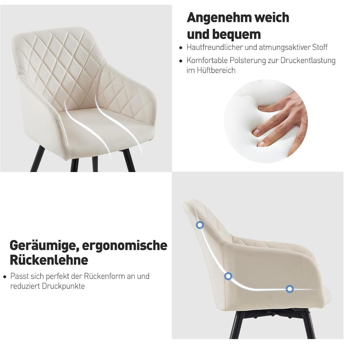 Drehbarer Esszimmerstuhl Samt Beige, 4er Set mit Armlehne