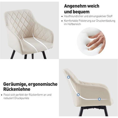 Drehbarer Esszimmerstuhl Samt Beige, 4er Set mit Armlehne