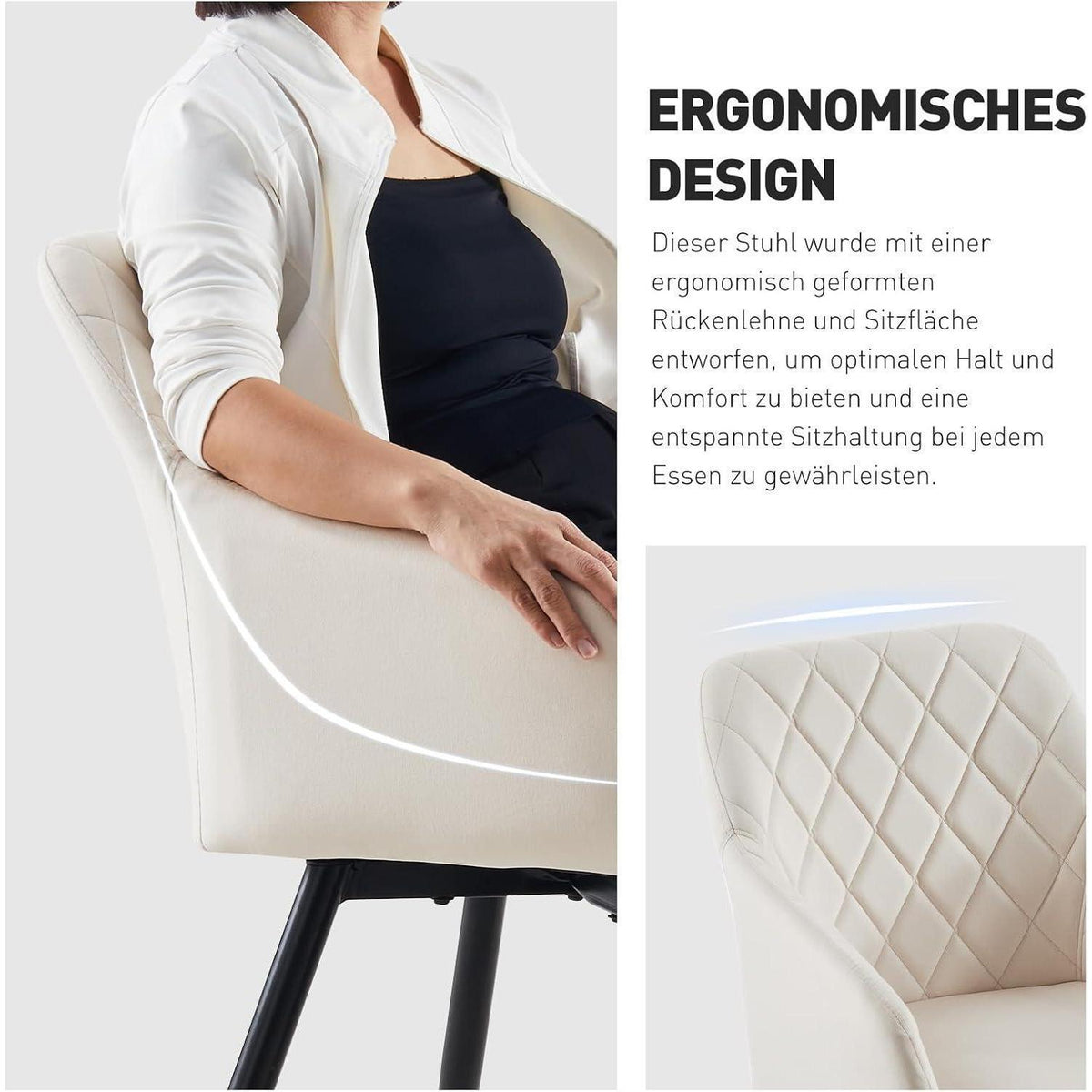 Drehbarer Esszimmerstuhl Samt Beige, 4er Set mit Armlehne
