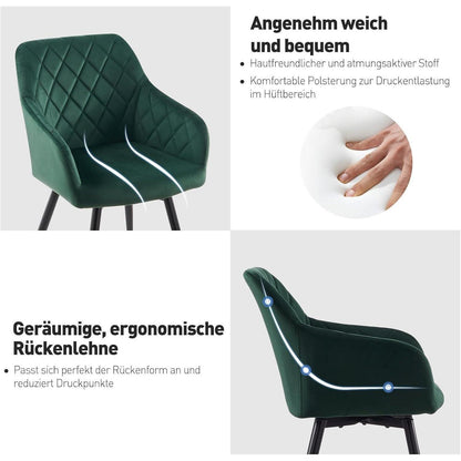 Drehbarer Samt Esszimmerstuhl Set (2x) – Grün