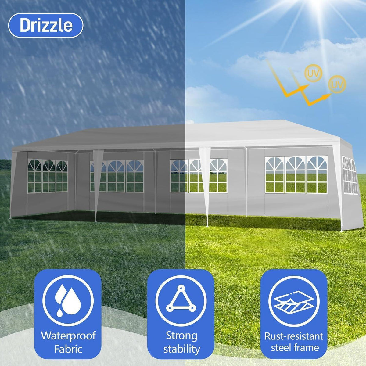 Faltbarer Gartenpavillon 3x9m – Wasserdichtes Partyzelt mit Seitenteilen