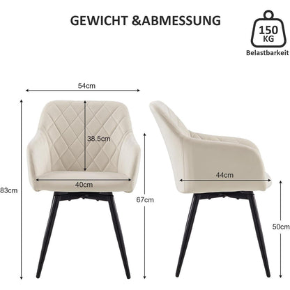 Drehbarer Esszimmerstuhl mit Armlehnen, Samt Beige 2er Set
