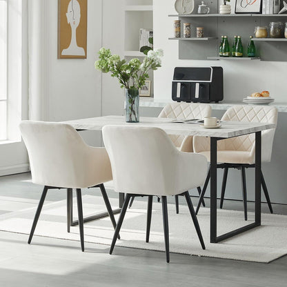 Drehbarer Esszimmerstuhl mit Armlehnen, Samt Beige 2er Set