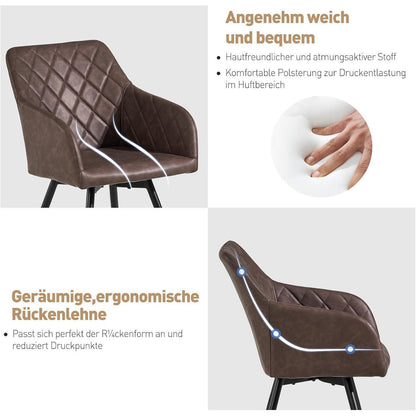 Drehbarer Esszimmerstuhl mit Armlehnen – 2er Set Braun