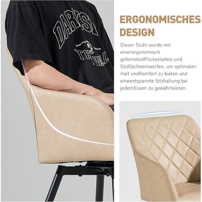 Drehbarer Esszimmerstuhl mit Armlehnen – Beige (2er Set) in Lederoptik