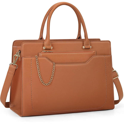 Große Damen Laptoptasche in Lederoptik mit Clutch, Braun