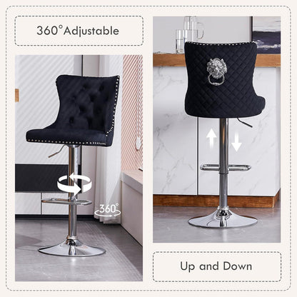 Samt Barhocker 2er Set – Höhenverstellbar & Drehbar Schwarz