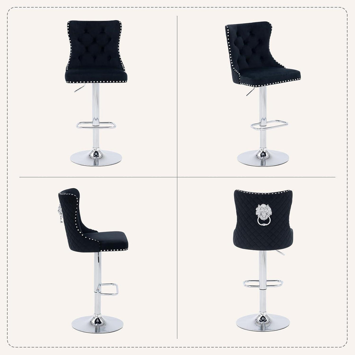 Samt Barhocker 2er Set – Höhenverstellbar & Drehbar Schwarz