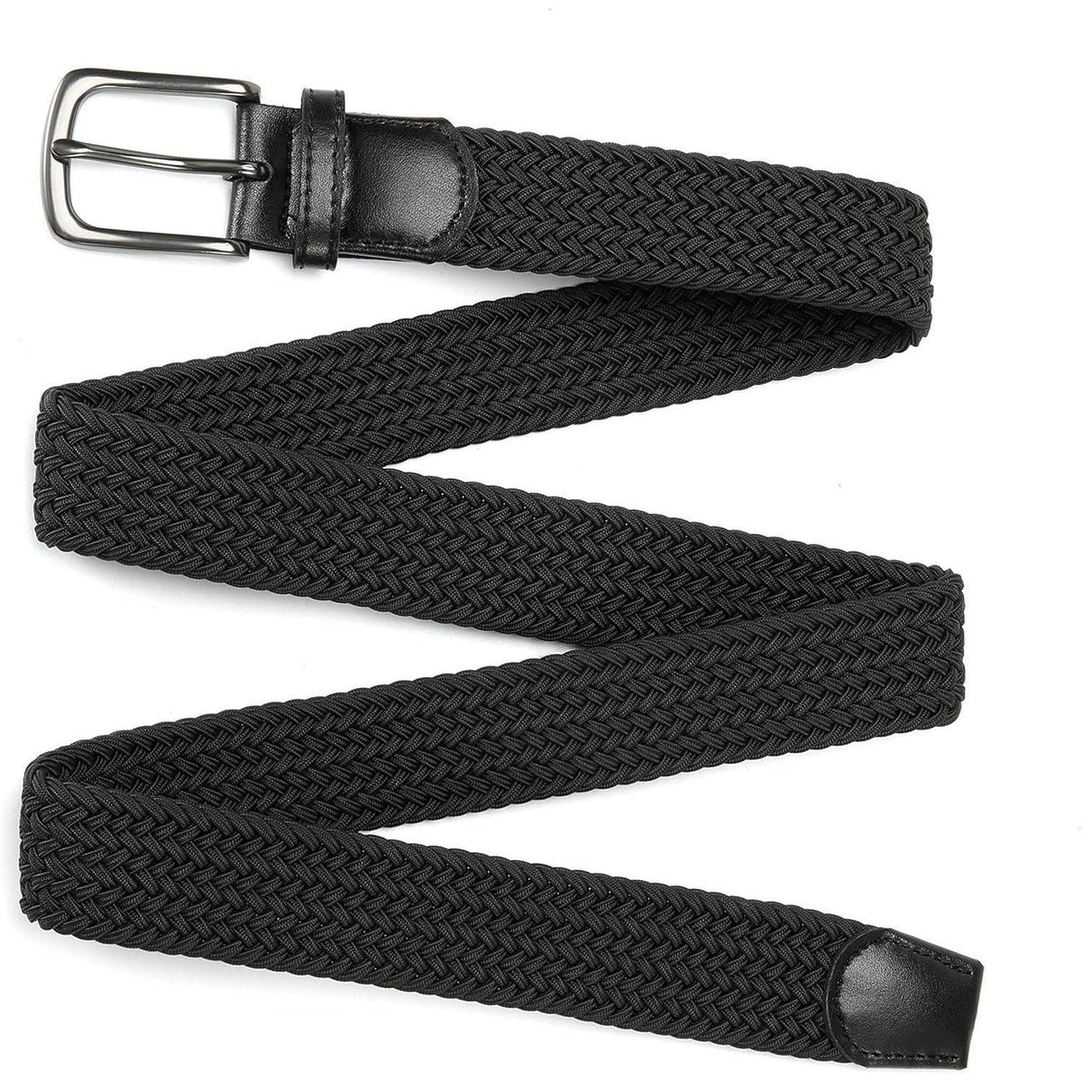 Elastischer Flechtgürtel Herren, Stoff Stretch, lochfrei, 35mm, Schwarz