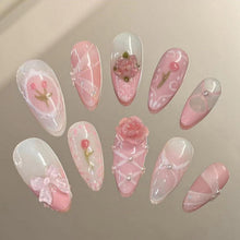 24er Set Cute Nagelkappen mit 3D Charms, Glitter, Strass