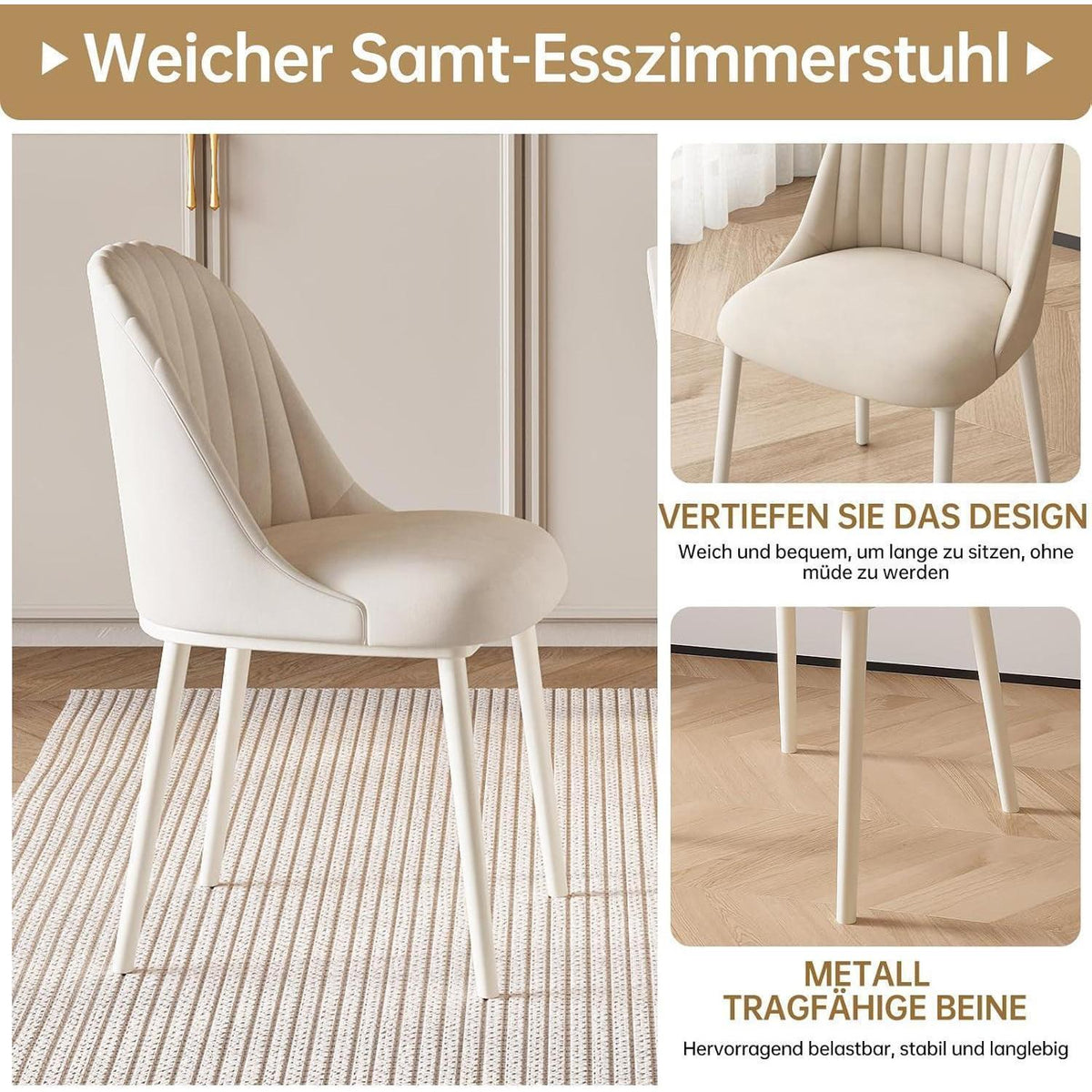 Weißer Esstisch Set mit 4 gepolsterten Stühlen – Modern & Platzsparend