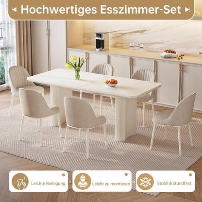 Weißer Esstisch Set mit 4 gepolsterten Stühlen – Modern & Platzsparend