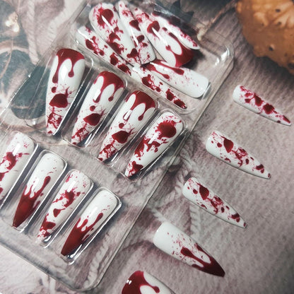 24 Stück Halloween Stiletto Press on Nägel Rot Blutdesign Vollüberzug