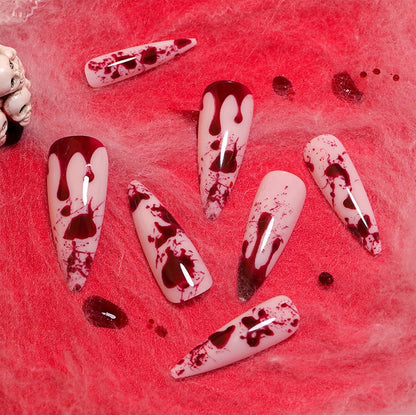 24 Stück Stiletto Press on Nails Halloween Blutdesign Vollabdeckung Wiederverwendbar