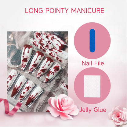 24 Stück Stiletto Halloween Fake Nails mit Blutdesign, Acrylnägel