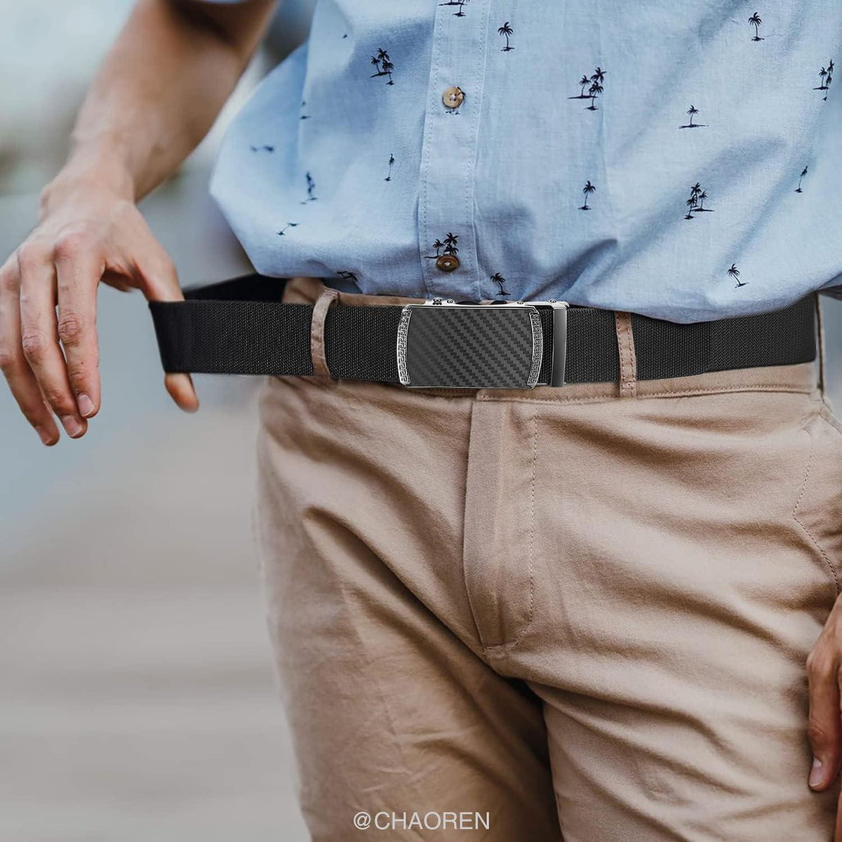 Herren Stretch Gürtel ohne Löcher, 35mm Arbeitsgürtel mit Karbonfaser-Optik