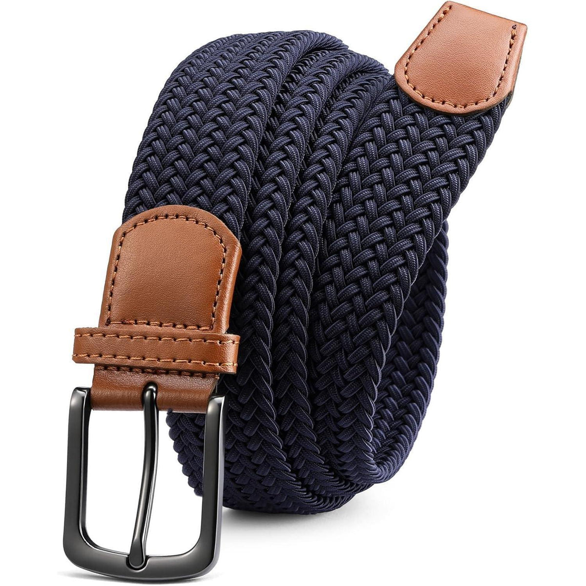 Elastischer Flechtgürtel Herren, Stretch Stoff, lochfrei, Blau 95-100cm
