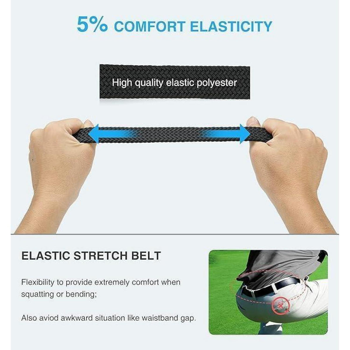 Elastischer Flechtgürtel Herren, Stretch Stoff, lochfrei, Blau 95-100cm