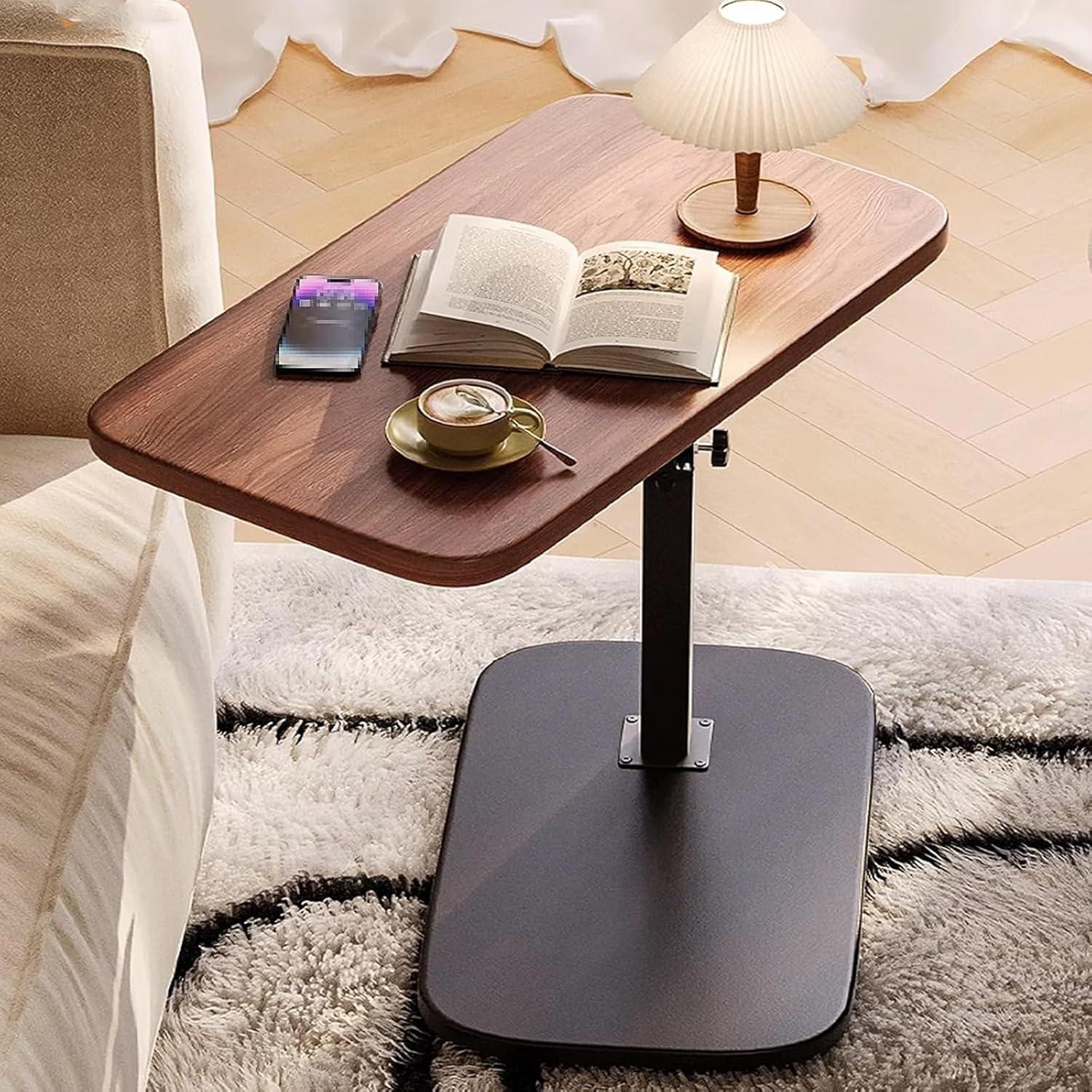 Kleiner höhenverstellbarer C-Beistelltisch Holz für Wohnzimmer