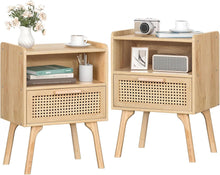 Nachttisch Set Rattan Boho Schublade Offenes Regal Beistelltisch Holz