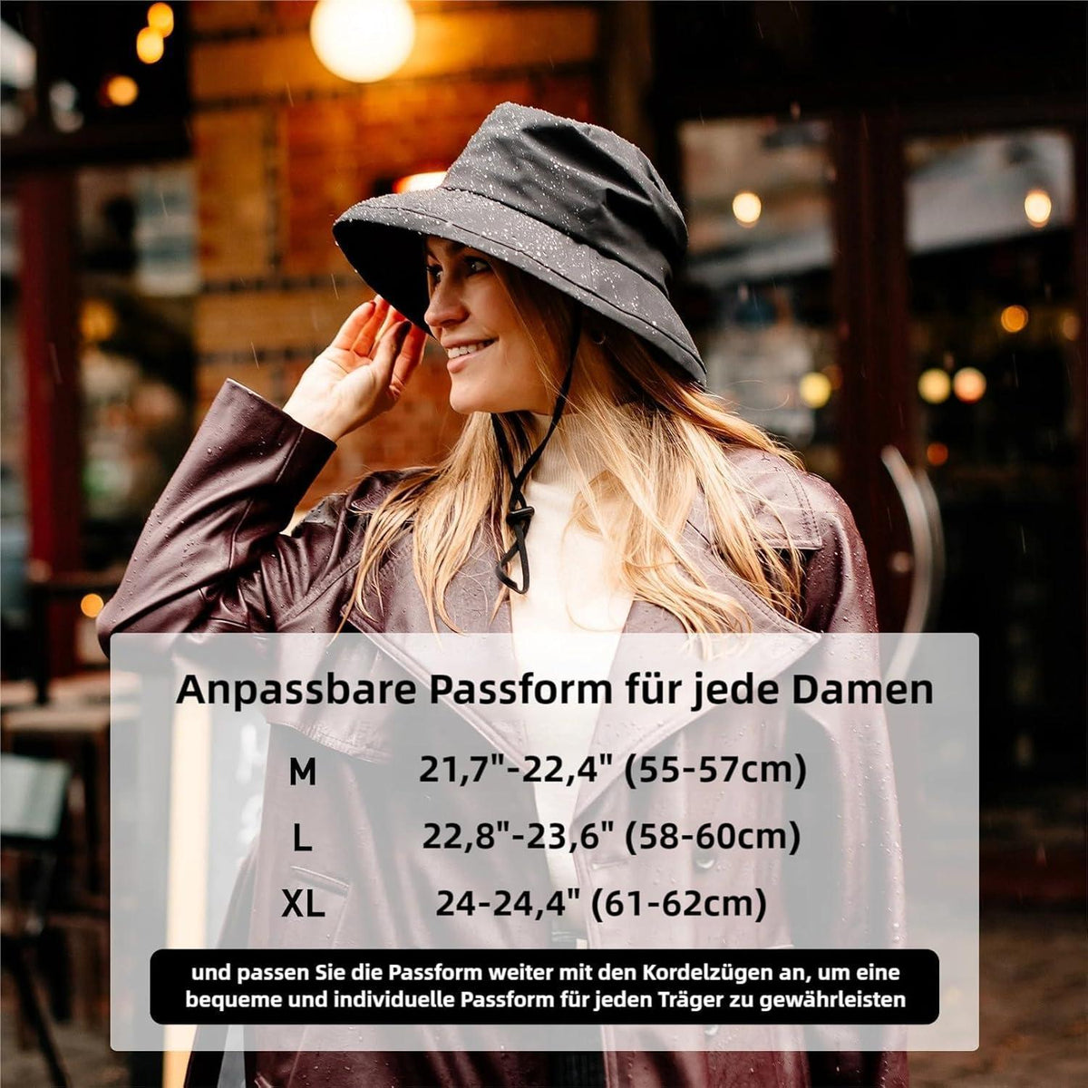 Faltbarer Damen Regenhut wasserdicht mit Kinnband & UPF50+
