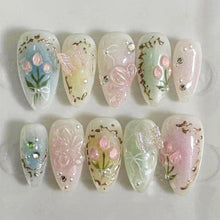 24er Set Bunte 3D Blumen Schmetterling Acrylnägel mit Gradient Design