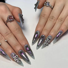 24er Set Lange Stiletto Press On Nägel Schwarz Ombre Goth mit Strass