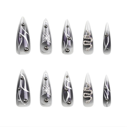 24 Stück Lange Stiletto False Nails Schwarz Ombre Gothic Design