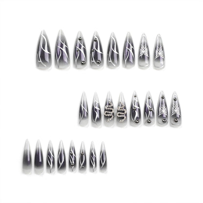 24 Stück Lange Stiletto Aufkleber Nägel, Goth Schwarz Ombre