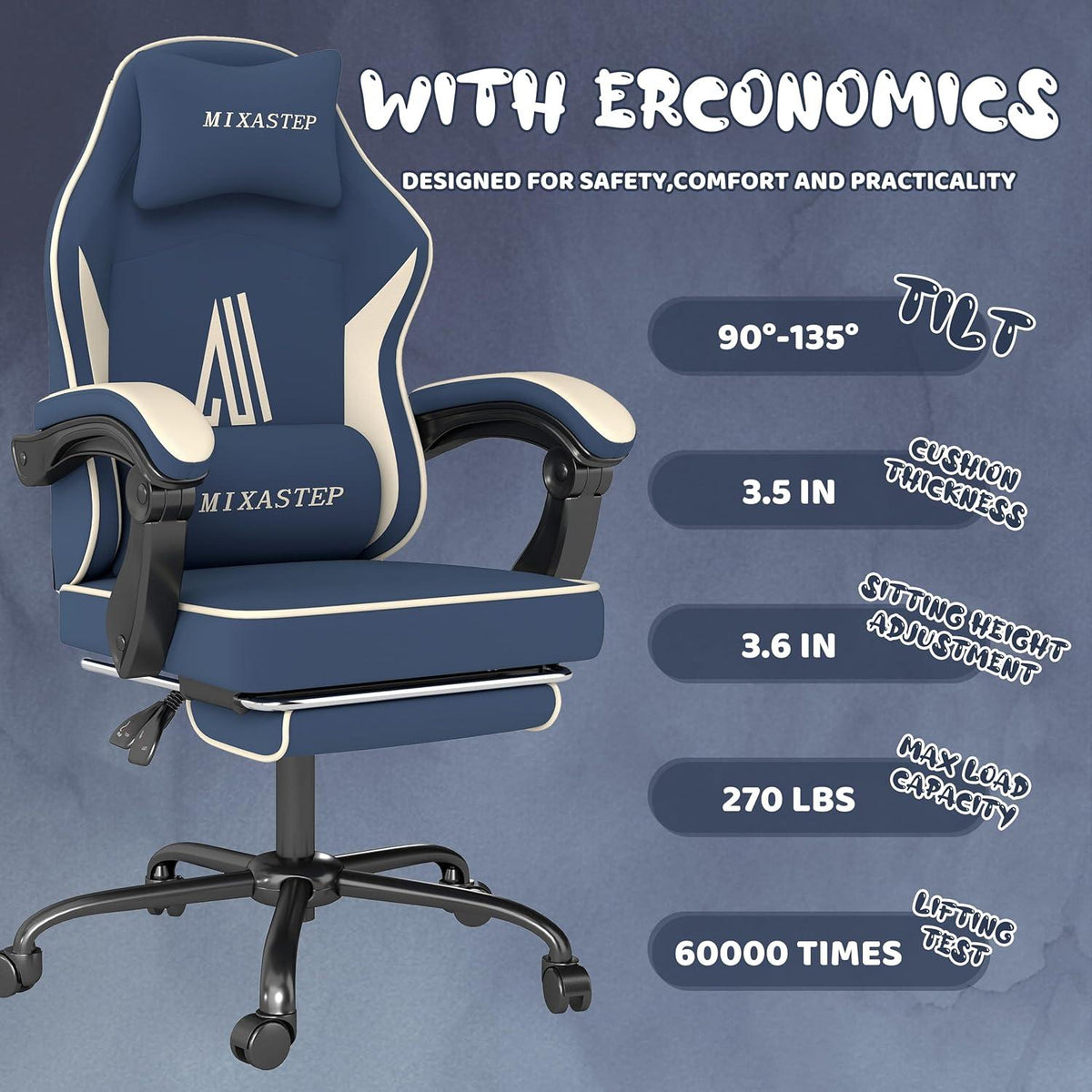 Ergonomischer Gaming Stuhl mit Fußstütze & Lendenkissen
