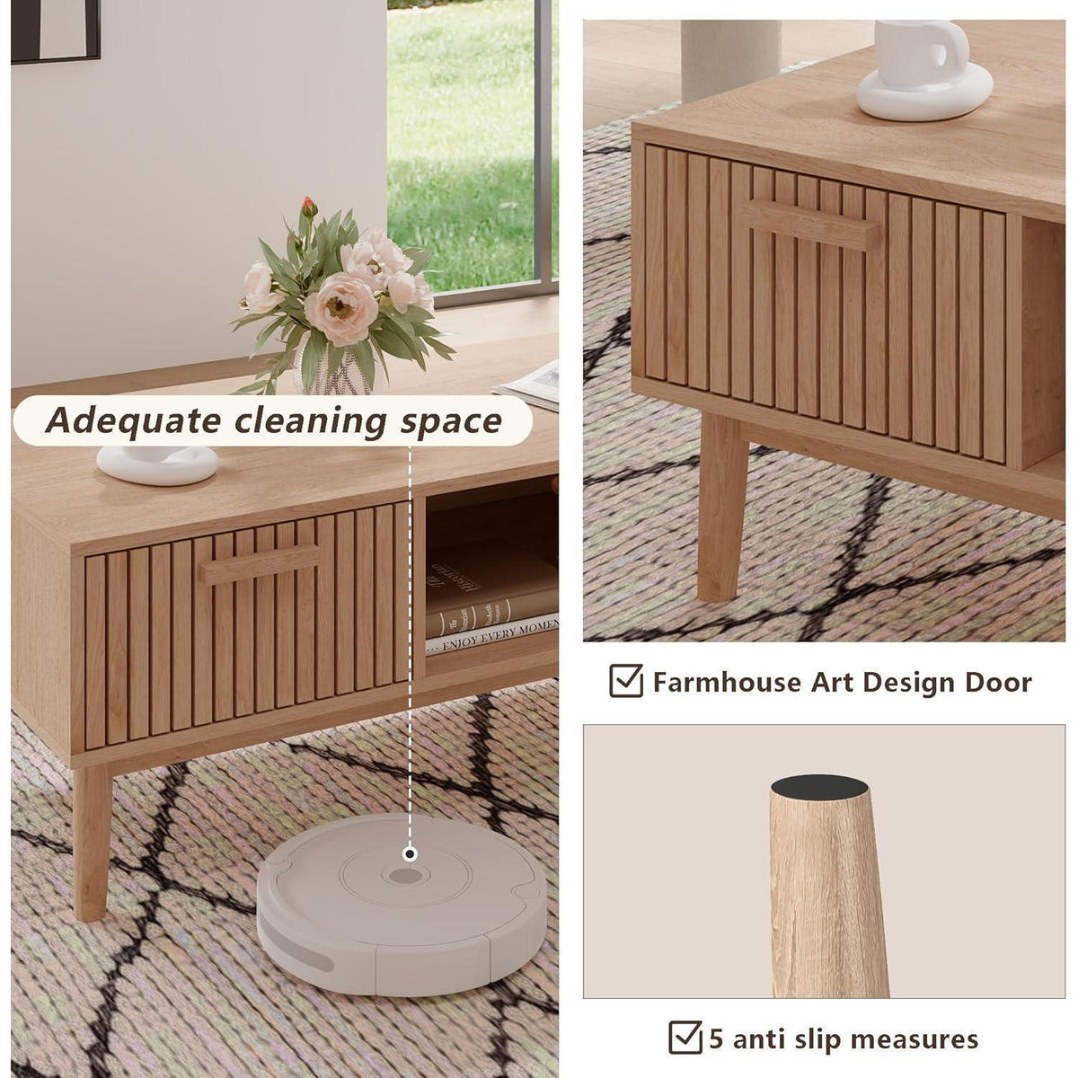 Holz Couchtisch mit Schublade & Ablage – 100x43x50 cm