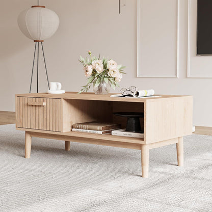 Holz Couchtisch mit Schublade & Ablage – 100x43x50 cm