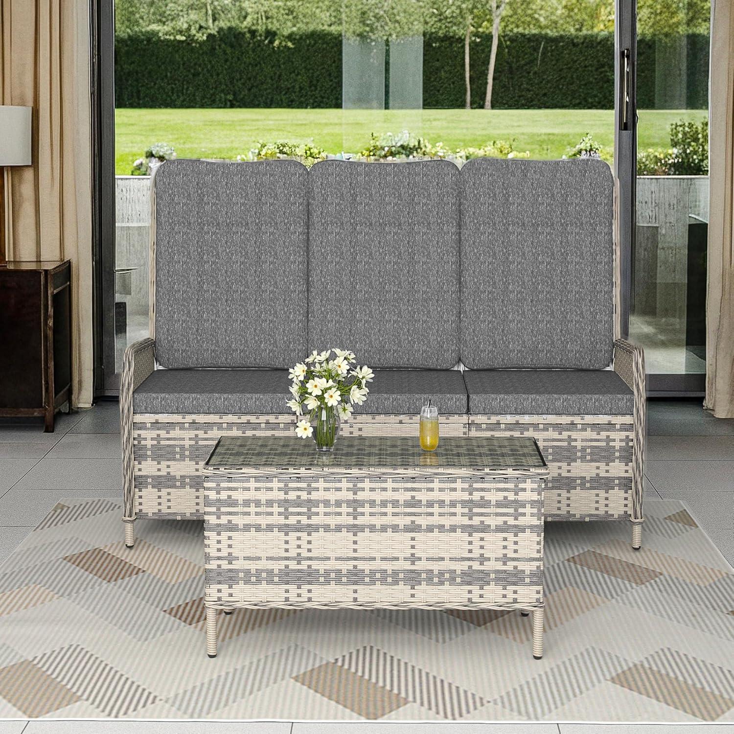 Polyrattan Lounge Set 3 Personen Gartenmöbel Sitzgruppe Tisch