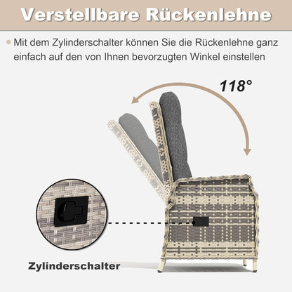 Trumbeak Polyrattan Lounge Set - Sitzgruppe für 3 Personen mit verstellbarer Rückenlehne