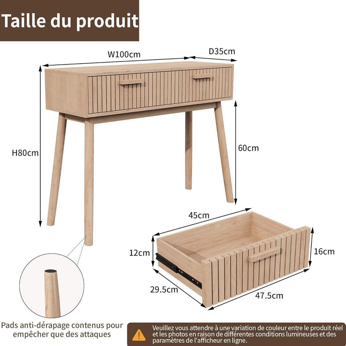Schreibtisch mit 2 Schubladen – Eiche Optik, 100x80cm
